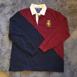 Austin Reed Burgundy and Navy Polo Long Sleeve Rugby Large Shirt Unisex